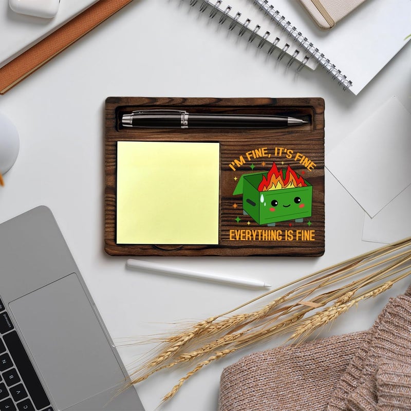 QODMGD Dumpster Fire Sticky Note Holder Funny Office Gifts for Boss Coworkers Employees, I'm Fine Everything is Fine Dumpster Fire Cute Post It Note Dispenser for Office Cubicle Desk Decor (Green) - Image 5